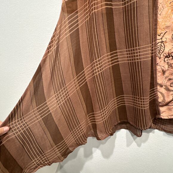 URU Mixed Print Flowy Asymmetrical Tunic Top Womens One Size Silk Boho FLAWED - Picture 5 of 16